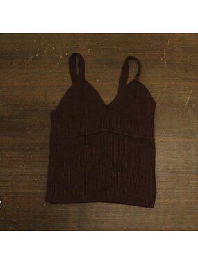 NEW And Now This Cropped Ribbed Sleeveless Sweater Tank Brown L